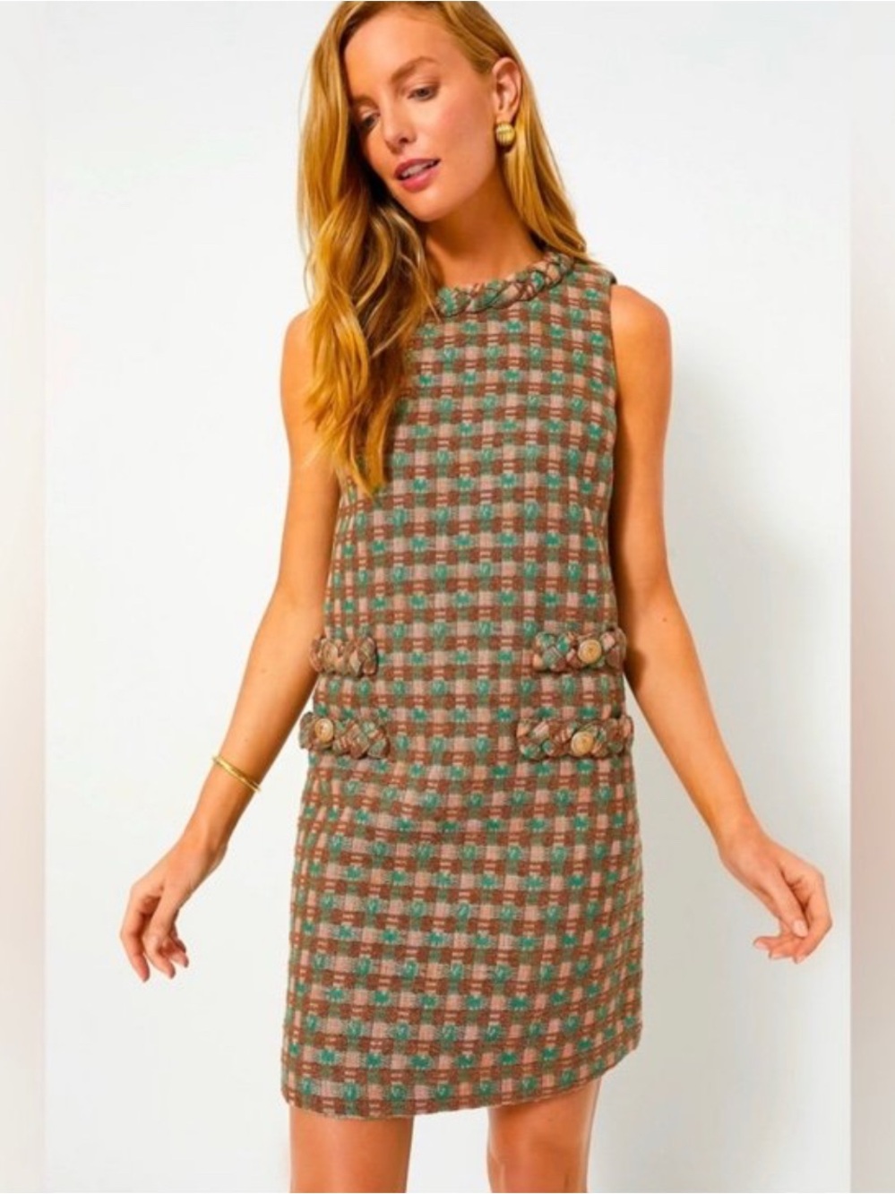 Tuckernuck Tweed Plaid Mini Shift Dress Size Large NWT